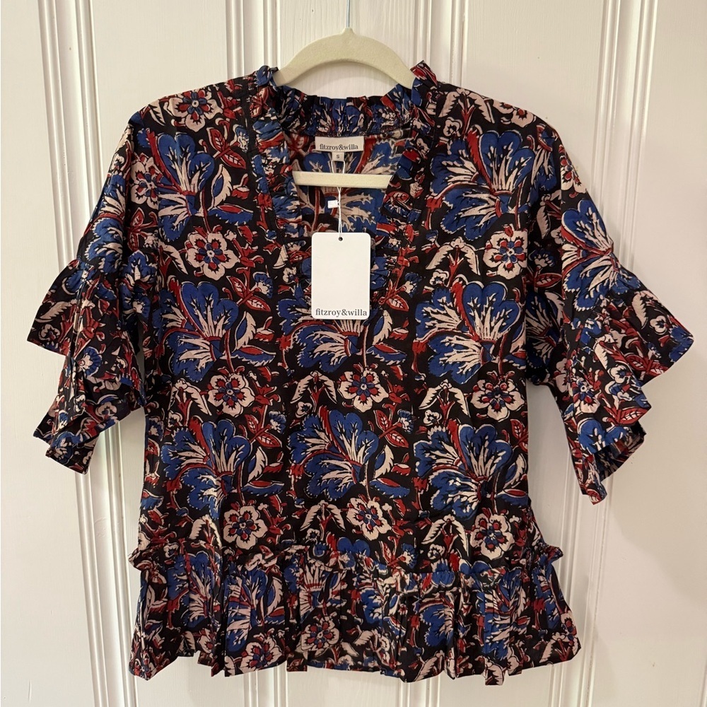 Fitzroy & Willa button up floral Top Cotton Blouse Shirt Women’s Size small NWT